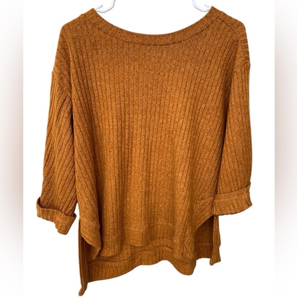 Umgee Sweaters - Umgee Ribbed Sweater Tunic Pullover Women’s L Burnt Orange Capsule Quiet Luxury